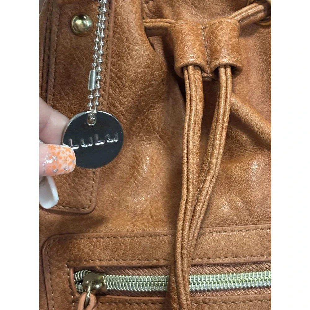 LuLu‎ Bucket Bag Orange Logo Double Handle Adj Strap Pockets